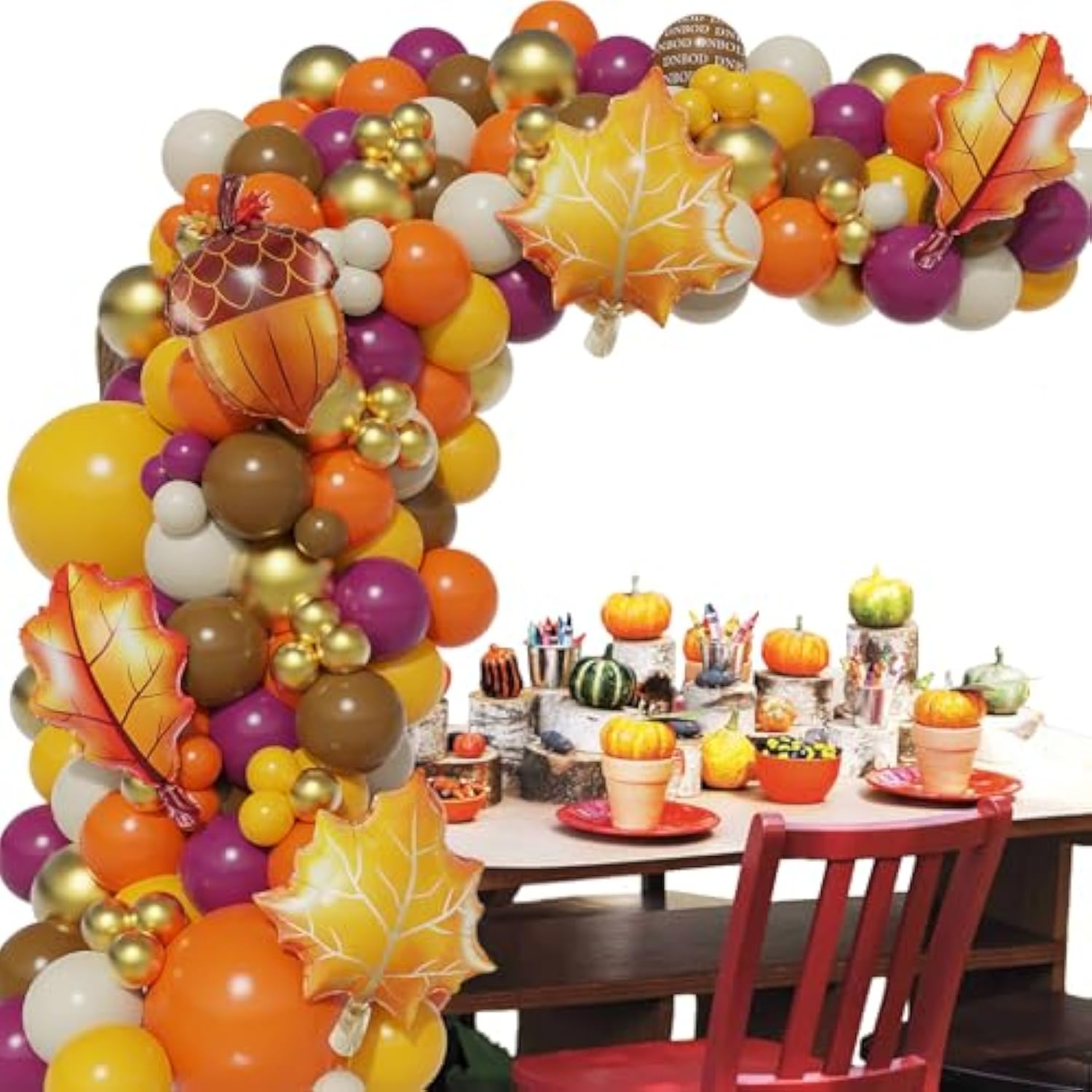 Fall Balloon Arch Kit: Pumpkin, Maple Leaf, Autumn Colors - 170 Piece