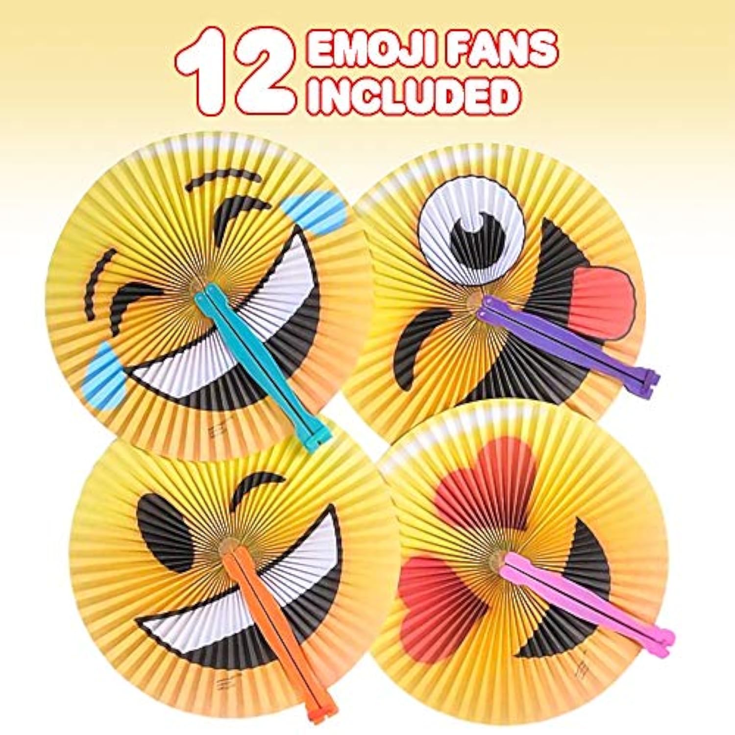 Emoticon Handheld Folding Fans For Kids, Pack Of 12, Assorted Emoticons, 10 Inch Foldable Fans For Boys And Girls, Emoticon Birthday Party Favors And Supplies, Cute Goodie Bag Fillers