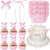 81 Pcs Pink Bow Cupcake Liners Set 50 Pink Bow Cupcake Liners And 31 Bowknot Ribbons Cake Toppers Coquette Birthday Cake Decorations For Bachelorette Bridal Baby Shower Birthday Wedding Party Supplies