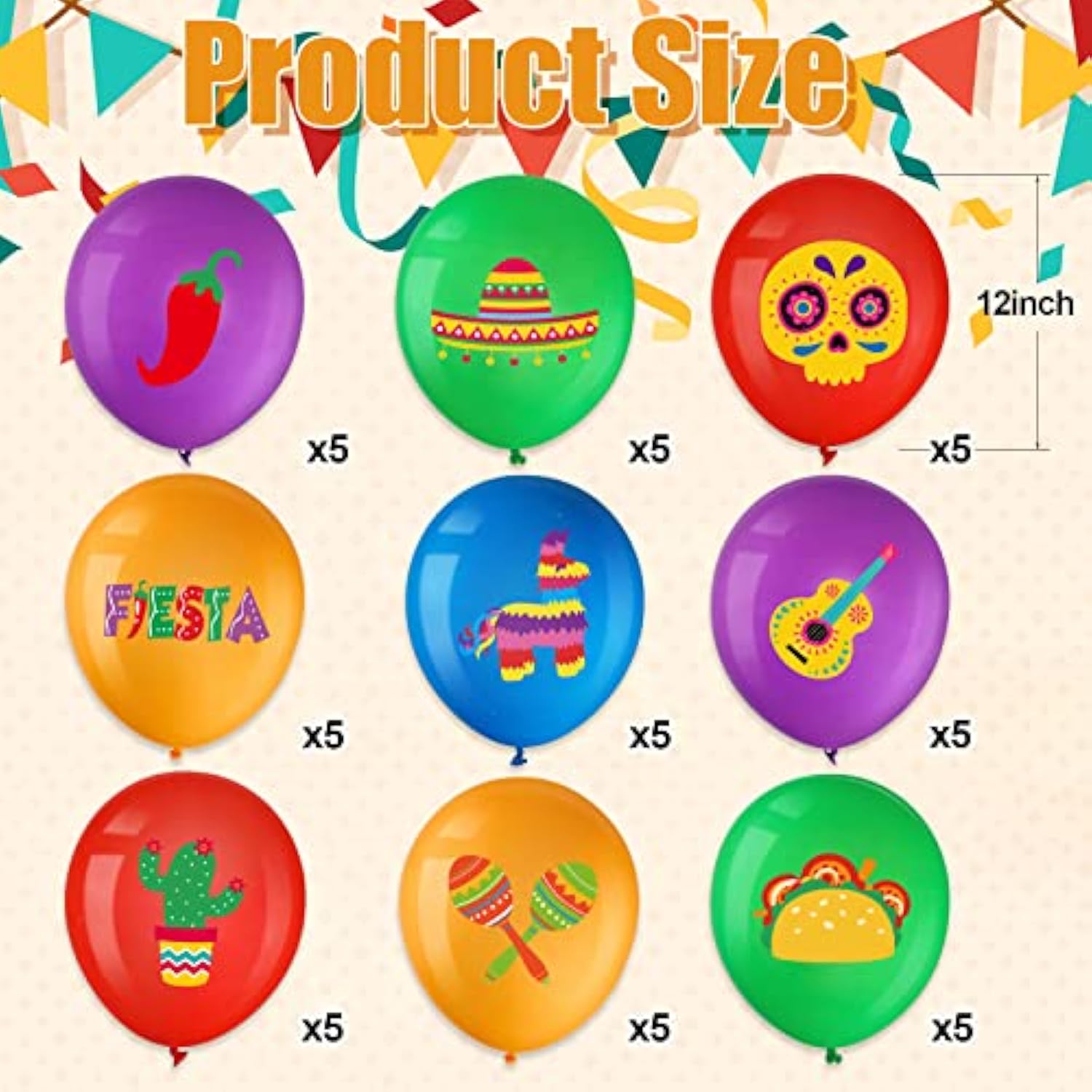 45pcs Fiesta Balloons Taco Mexican Party Decor for Cinco De Mayo & Birthday