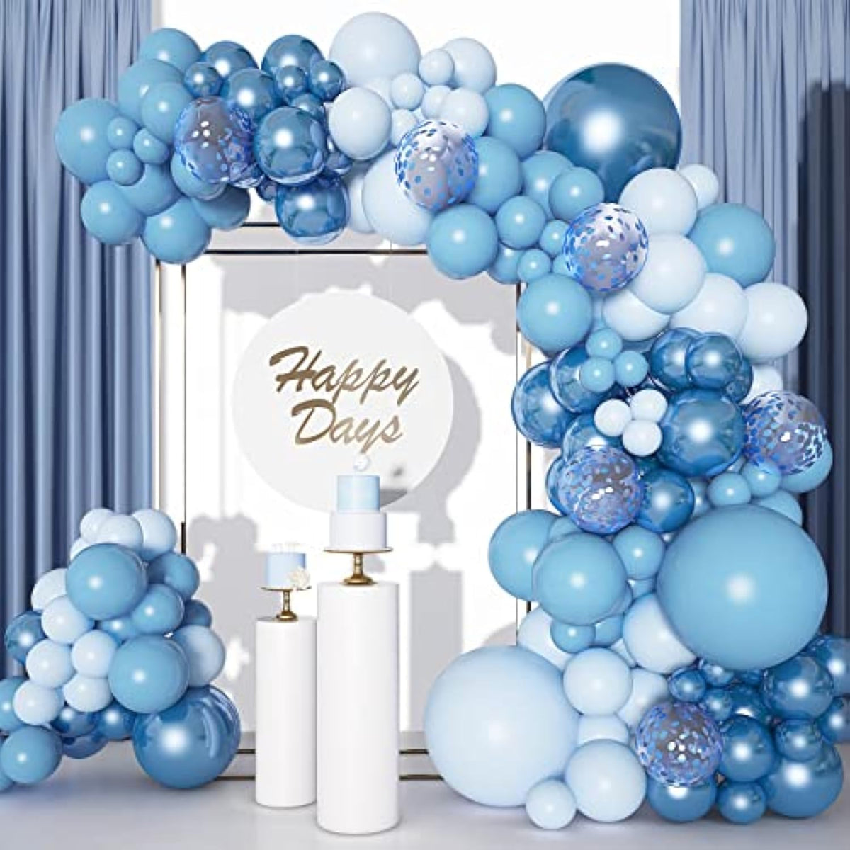 143pcs Blue Balloon Garland Kit Metallic Macaron Confetti Balloons for Parties