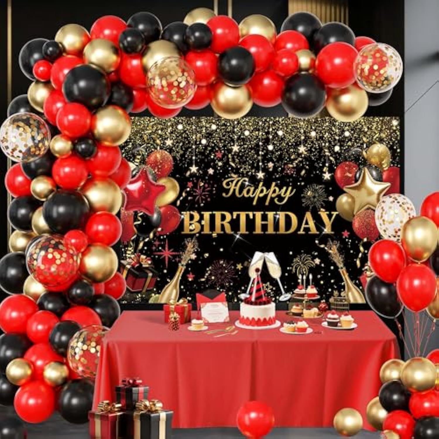Red Birthday Party Decorations for Women, Balloon Arch Kit & Confetti Balloons