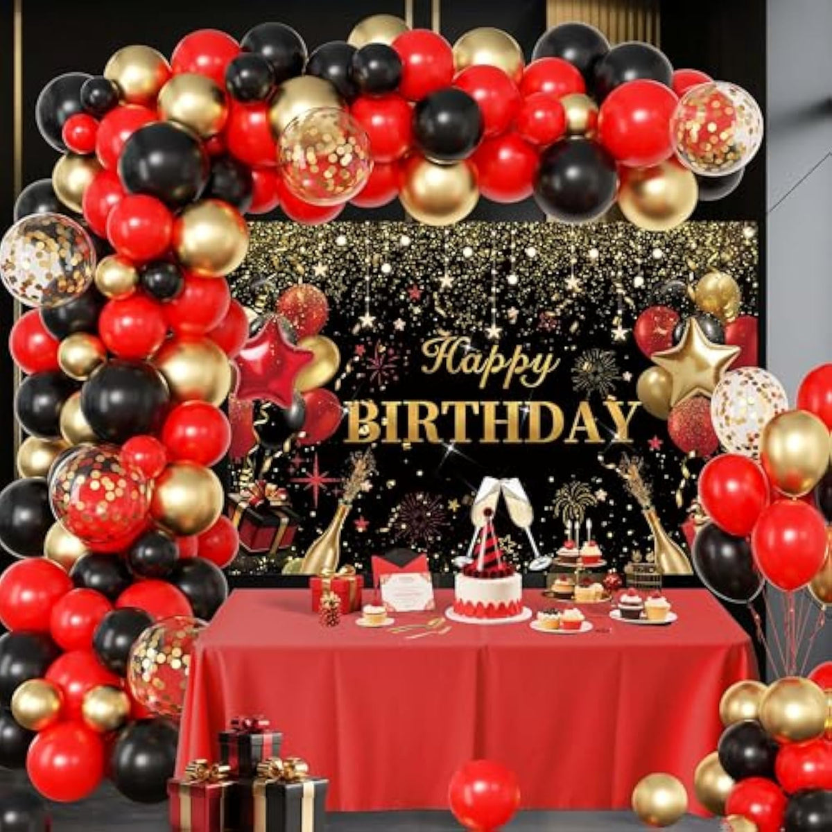 Red Birthday Party Decorations for Women, Balloon Arch Kit & Confetti Balloons