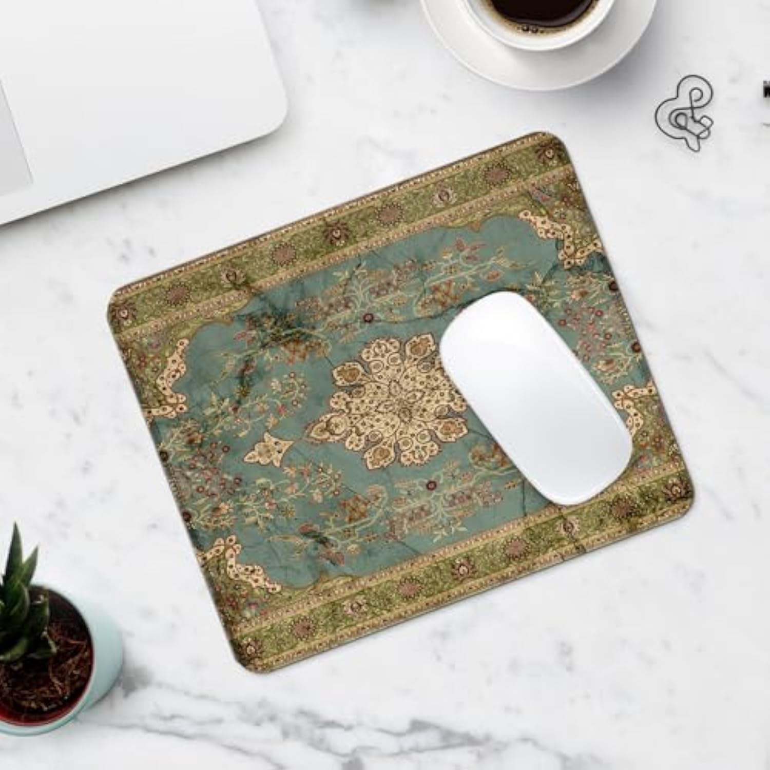 Square Aesthetic Boho Vintage Mouse Pad,Office Home Personalized Mouse Mat Design,Waterproof Funny Antique Ethnic Mouse Pad,Non-Slip Rubber Base Computer Mouse Pads For Wireless Mouse
