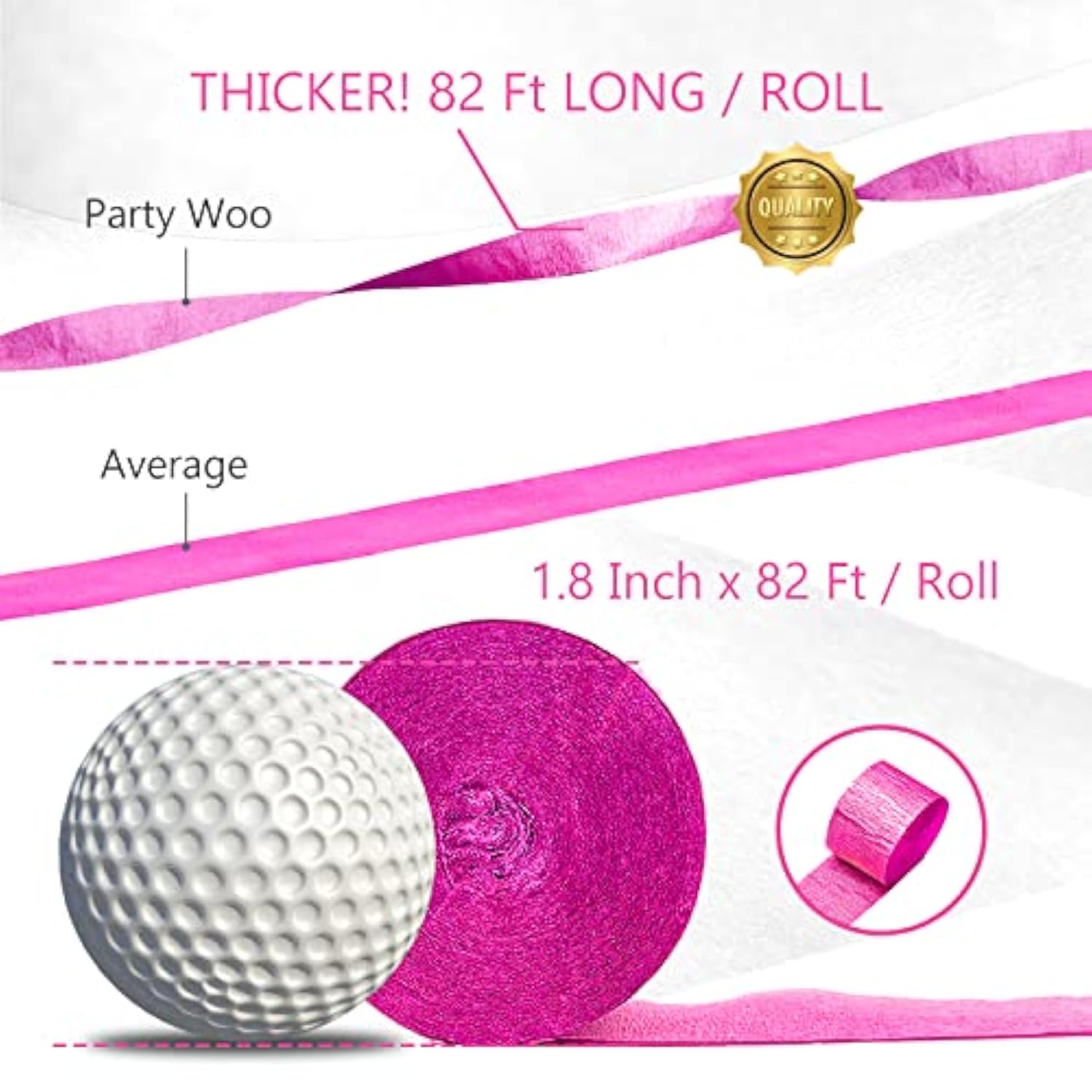Crepe Paper Streamers 4 Rolls 328Ft, Pack Of Hot Pink And Pink Crepe Paper For Party, Wedding, Birthday, Baby Shower Decorations, Valentines Day Decorations (1.8 Inch X 82 Ft/Roll)
