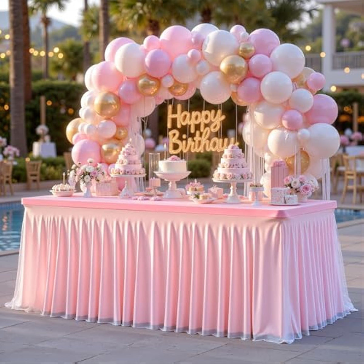 Pink Tablecloths 6 Foot Rectangle Tables, Spandex Fitted Tablecloth Stretch Table Cover With Tulle Skirt For Baby Shower Birthday Party Wedding Banquet Dessert Table Decorations