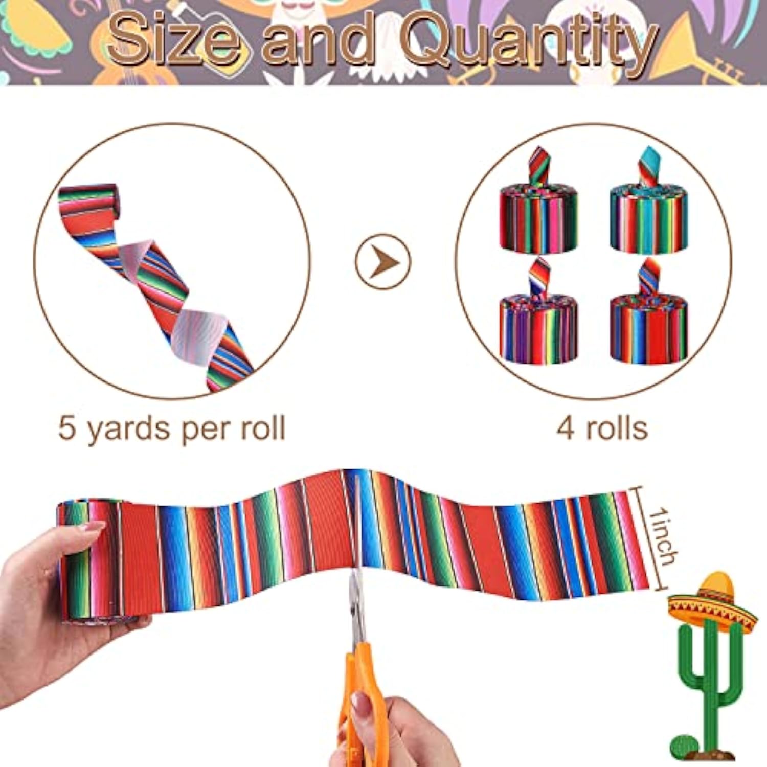 Mexican Serape Ribbon Fiesta Ribbon 4 Rolls 20 Yards Sarapes Mexicanos