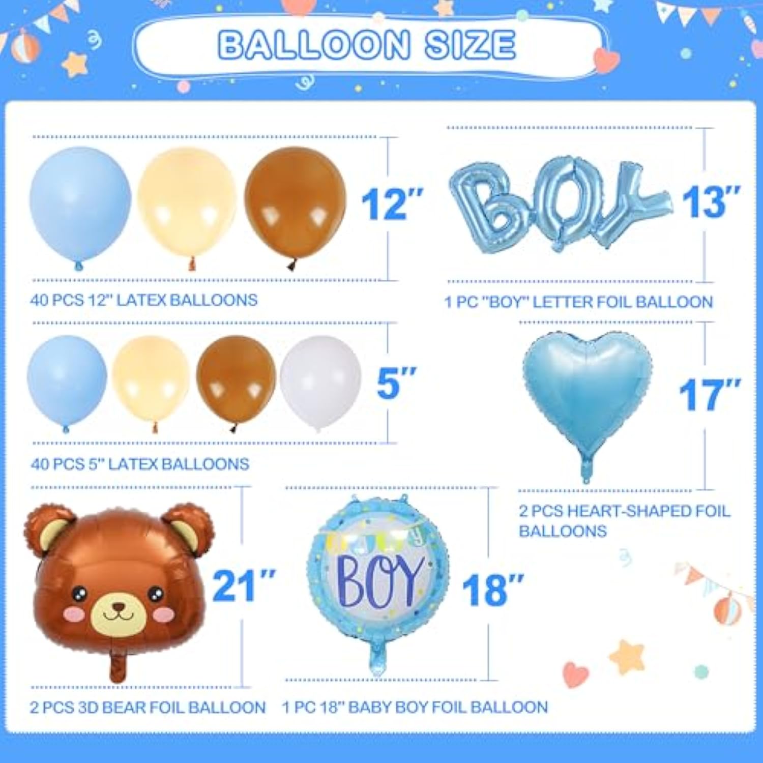 Party Spot?Bear Baby Shower Decorations Boy,80 Pcs Balloons,4 Wood Grain Blocks With Letter,"We Can Bearly Wait" Backdrop,Banner,Tablecloth,Balloon Pump, Blue Brown Bear Theme