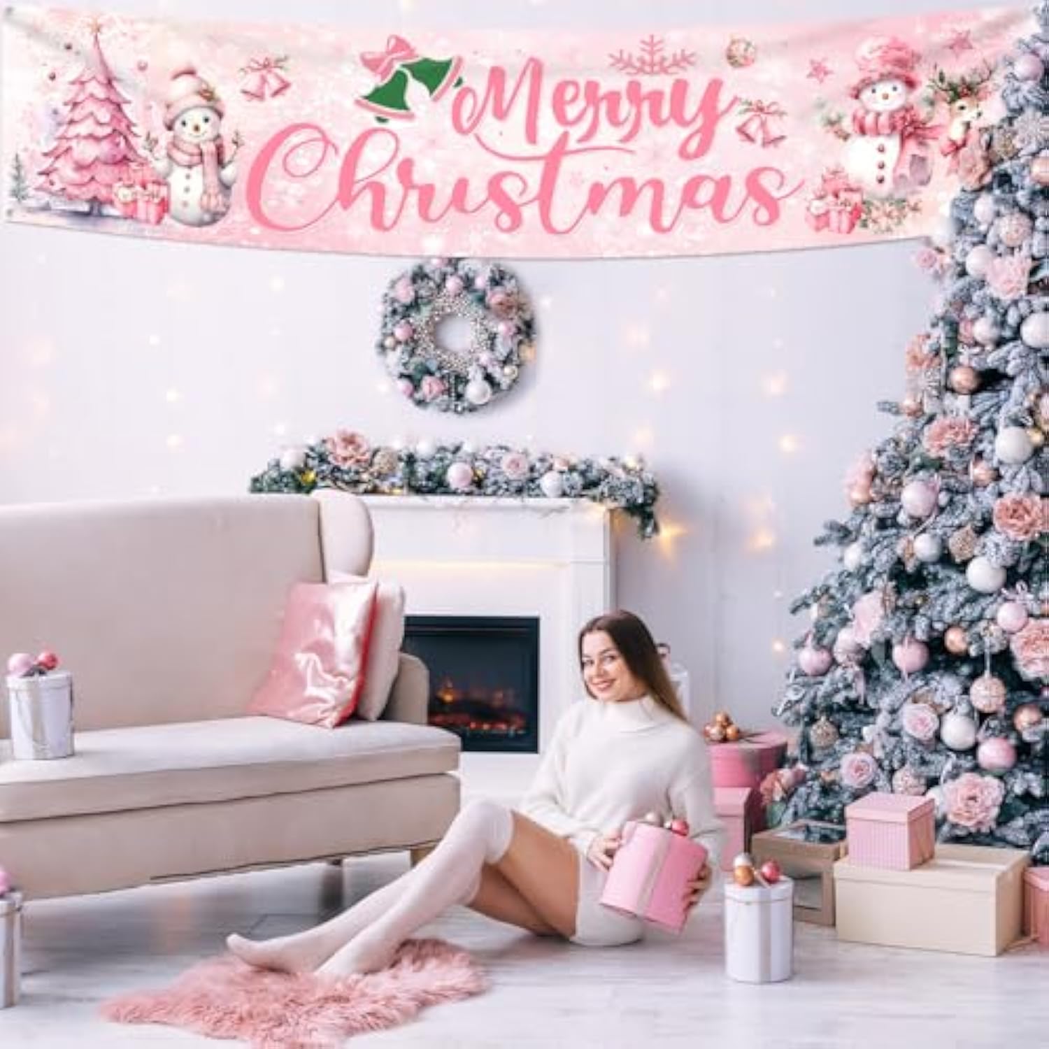 Pink Christmas Decoration Merry Christmas Sign Snowman Yard Banner For Holiday Decoration Christm Theme Party Supplies Outdoor