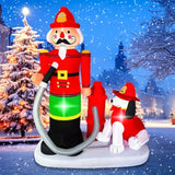 7 Ft Christmas Inflatables Fire Fighter With Dog Decorations, Led Lighted Xmas Blow Up Puppy For Party Indoor Outdoor Ga