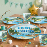 Fishing Birthday Party Decorations, All-In-1 Supplies Pack, Includes 20 Fishing Theme Tableware, Backdrop Tablecloth Balloon Kit For Fish Birthday Party Decorations