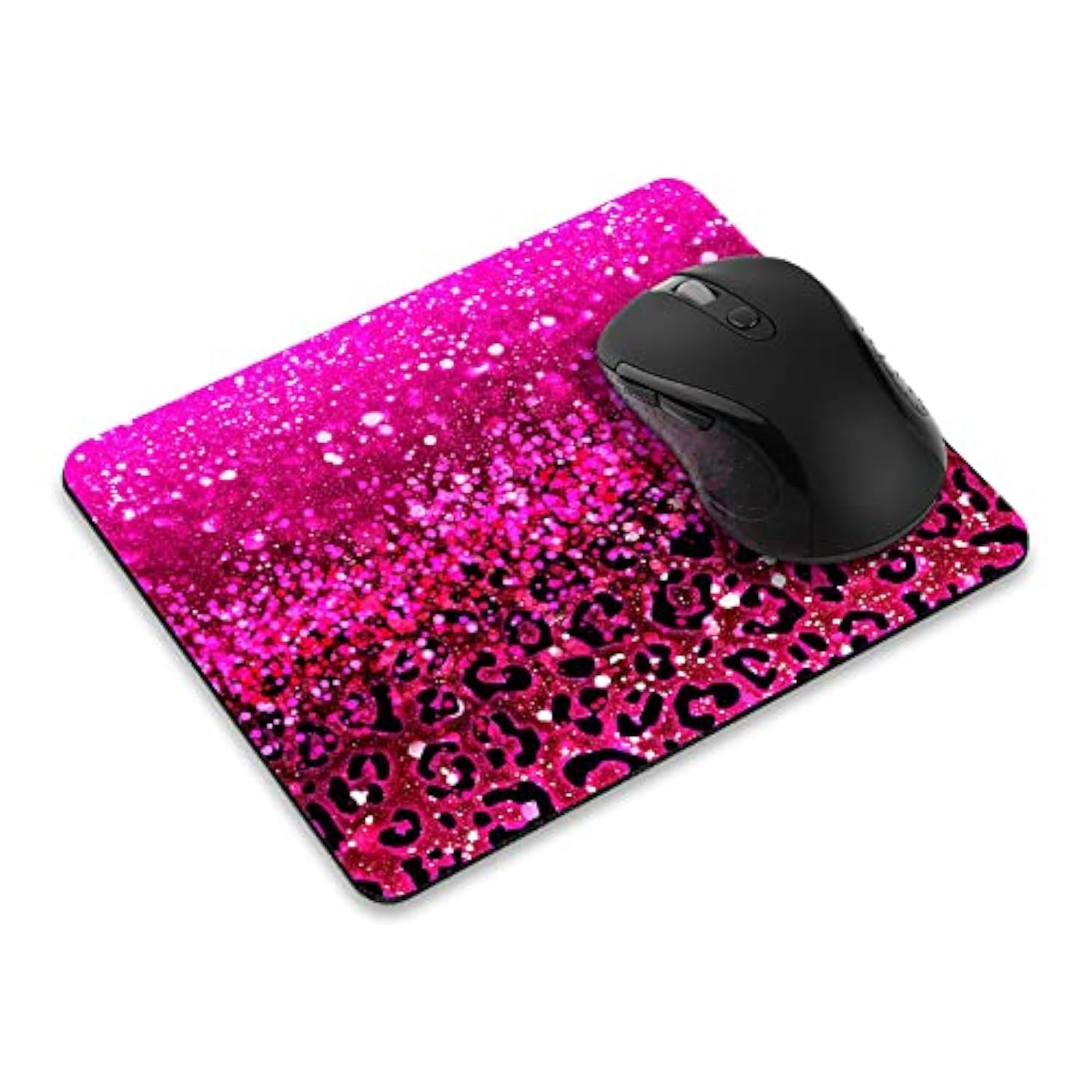 Non-Slip Rectangle Mousepad, Hot Pink Glitter Sparkle With Black Pink Glitter Leopard Mouse Pad For Home, Office And Gaming Desk