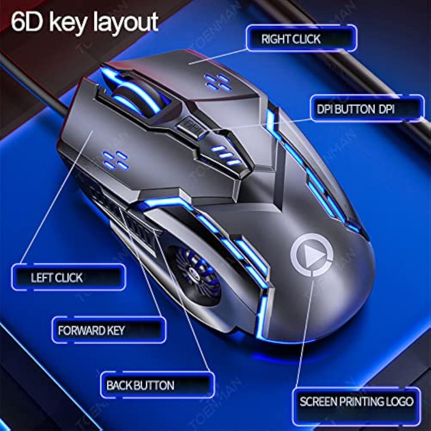 Gaming Mouse Wired,6 Buttons, 4 Adjustable Dpi Up To 3200 Dpi, 7 Circular & Breathing Led Light, Multifunction Wired Mouse Used For Games And Office (Black)