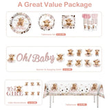 174Pcs Highland Cow Baby Shower Decorations Tableware, Serves 25 Guests, Cow Baby Shower Decorations Includes Banner Cake Topper Plates And Napkins Etc, For Girls Highland Cow Theme Party