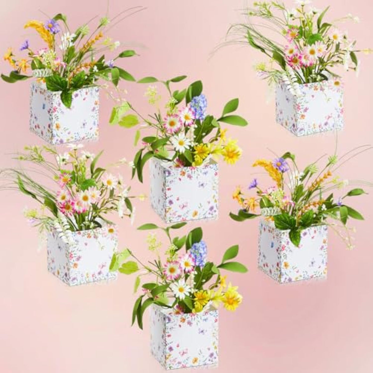 6 Sets Wildflower Table Centerpieces Artificial Spring Wildflower With Flower Paper Boxes Spring Flower Theme Party Supplies For Wedding Birthday Baby Shower Tea Party Decorations