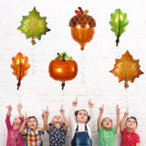 6pcs Fall Foil Balloons Pumpkin Maple Leaf Pine Cone Autumn Party Decorations