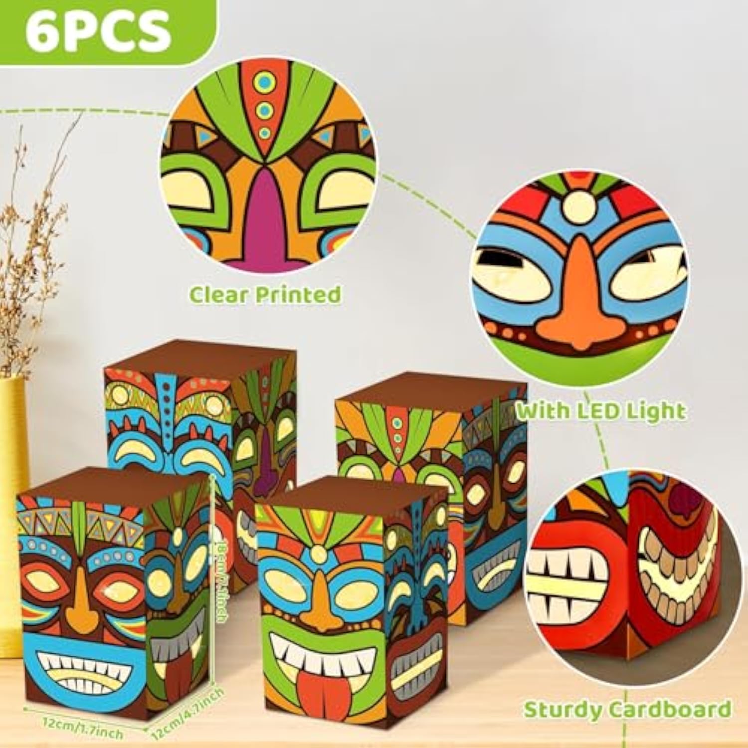 6Pcs Tiki Party Boxes Hawaiian Luau Themed Party Decorations Tiki Totem Boxes Tropical Aloha Ornaments Table Centerpieces Box For Summer Beach Birthday Baby Shower Party Supplies Favors