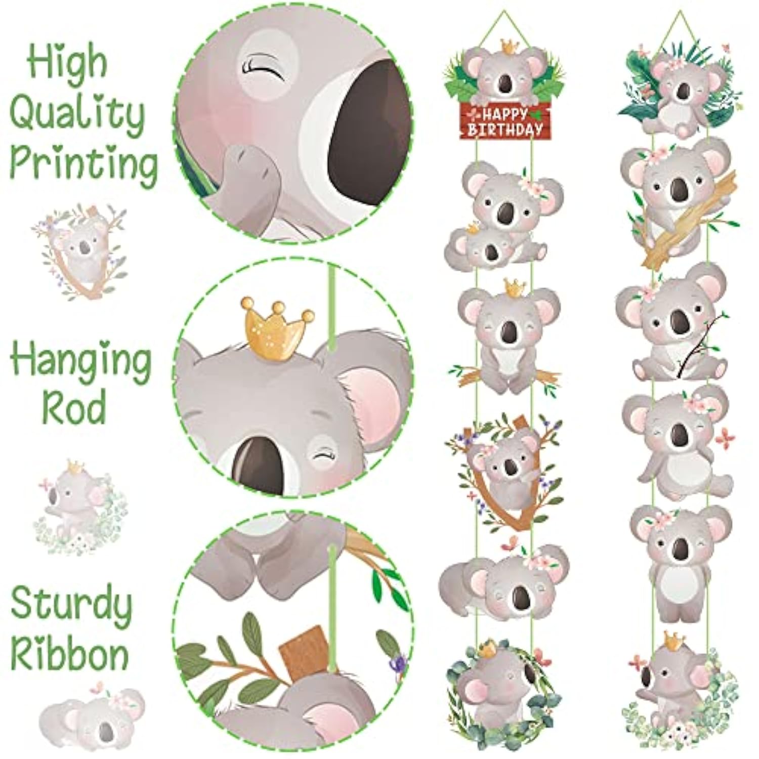Kaola Birthday Party Decorations Koala Happy Birthday Door Signs Koala Theme Cutouts Banners For Jungle Safari Birthday Party Wild One Party Baby Shower Supplies