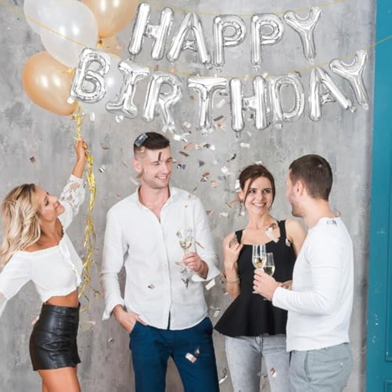 Happy Birthday Balloon Letters 16 Inch Mylar Foil Birthday Balloons Banner Sign For Birthday Party Decorations Supplies (Silver)