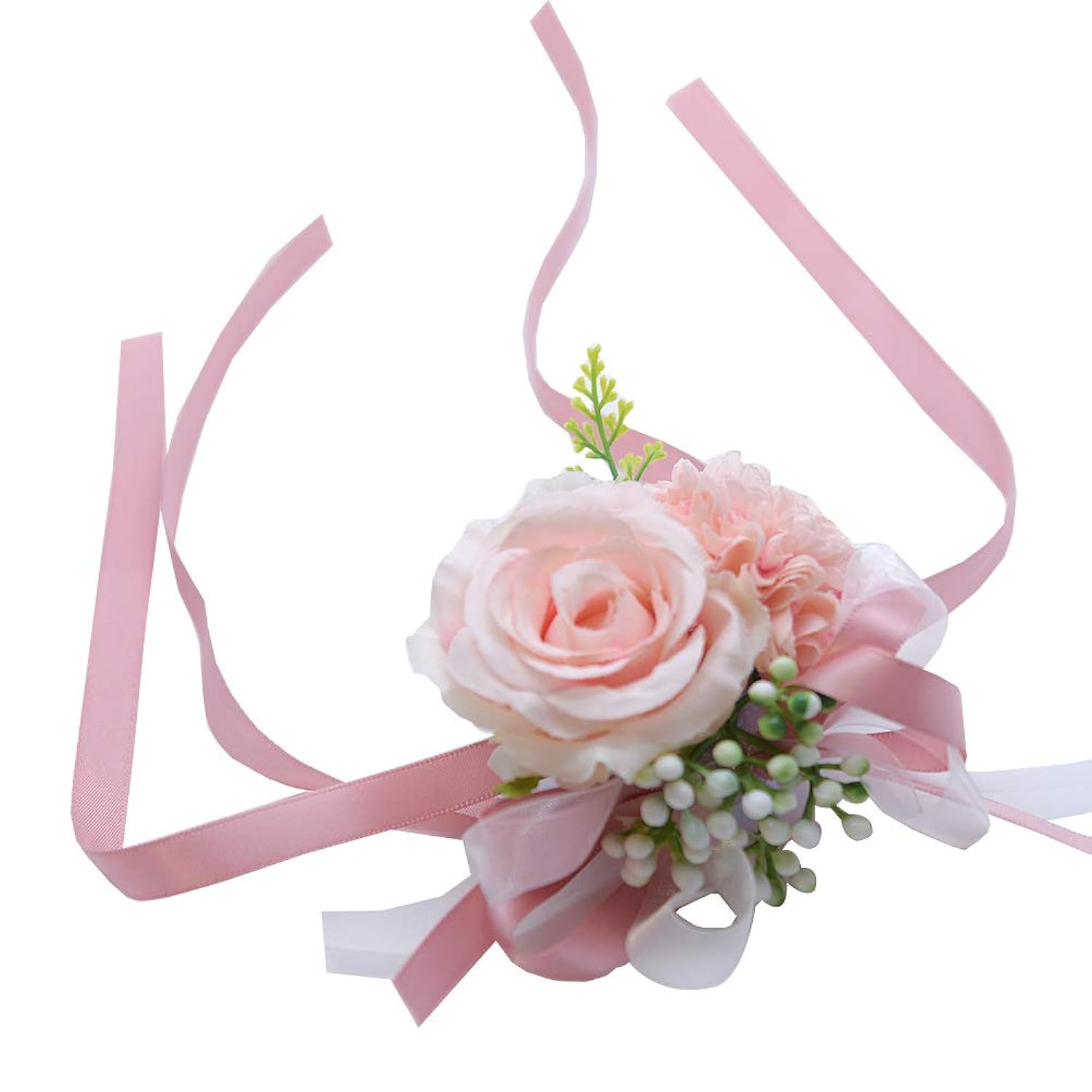 2Pcs Rose Flower Wrist Corsage Boutonniere Set Handmade Artificial Corsage Set Bride Hand Flower Men Boutonniere For Wedding Party Prom Decorations (Champagne)
