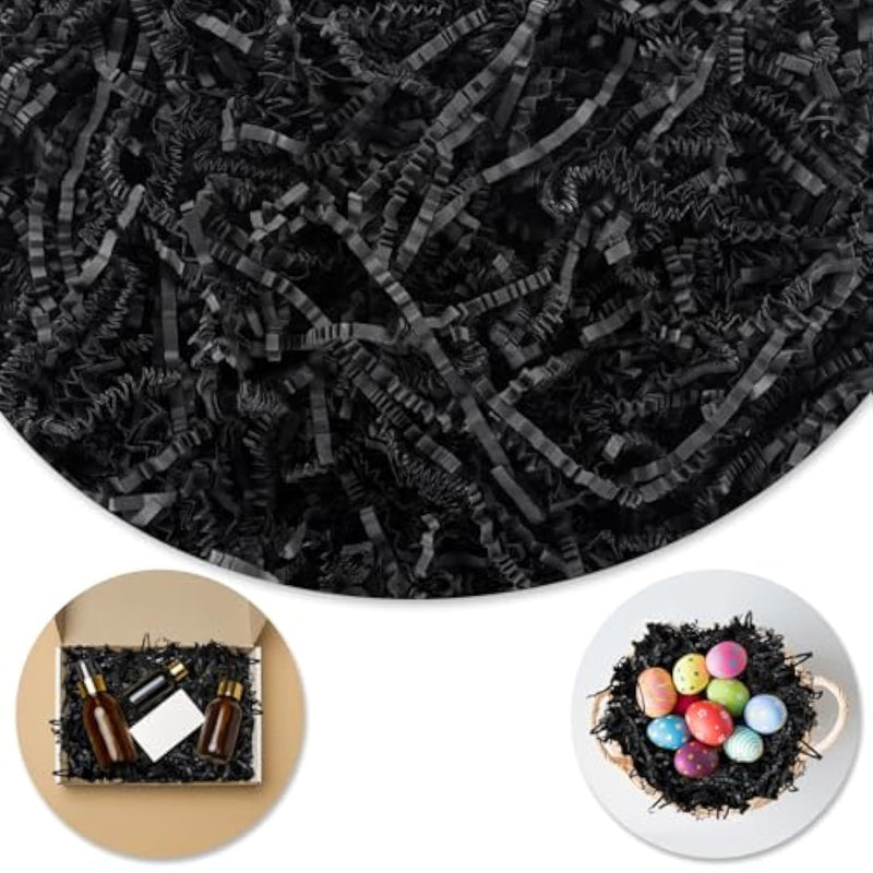 Shredded Paper For Gift Baskets, 1/2Lb (8 Oz) Black Crinkle Paper Filler, Crinkle Cut Paper Shred For Birthdays, Weddings,Boxes Bags, Christmas, Basket Filler,Anniversaries,Gift Wrapping