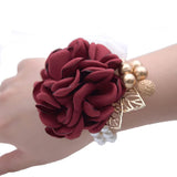 Snadulor 1Pcs Artificial Flower Bride And Bridesmaid Wrist Corsage Bracelet,Used For Wedding,Bridal Shower,Party,Wedding Anniversary(Wine Red)