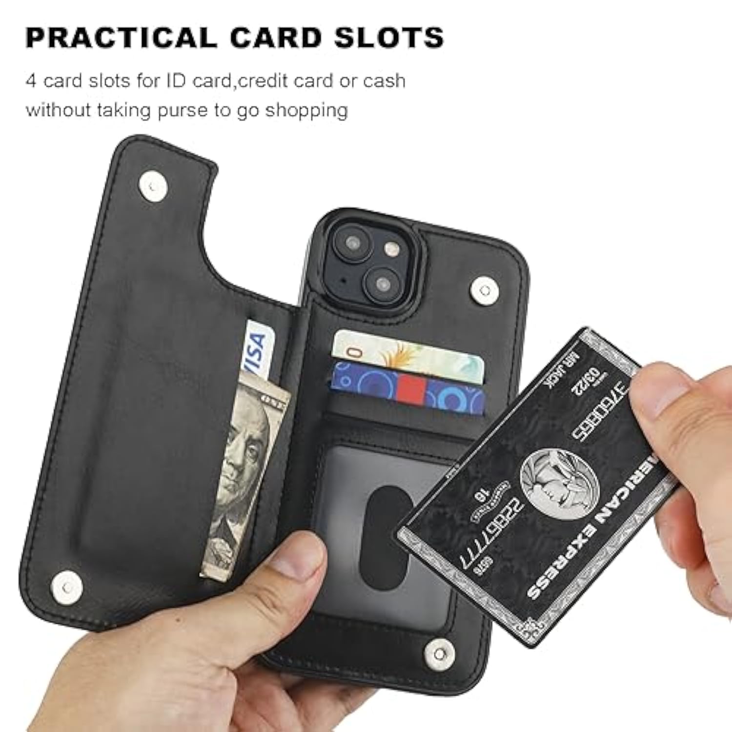 Onetop Compatible With Iphone 15 Plus Wallet Case With Card Holder, Pu Leather Kickstand Card Slots Case, Double Magnetic Clasp And Durable Shockproof Cover 6.7 Inch (Black)