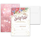 Birthday Party Invitations, Floral Glitter Birthday Invitations, Double-Sided Fill In Birthday Invites, Birthday Party Favors Decorations Supplies, 20 Cards With 20 Envelopes(Invite-A03)