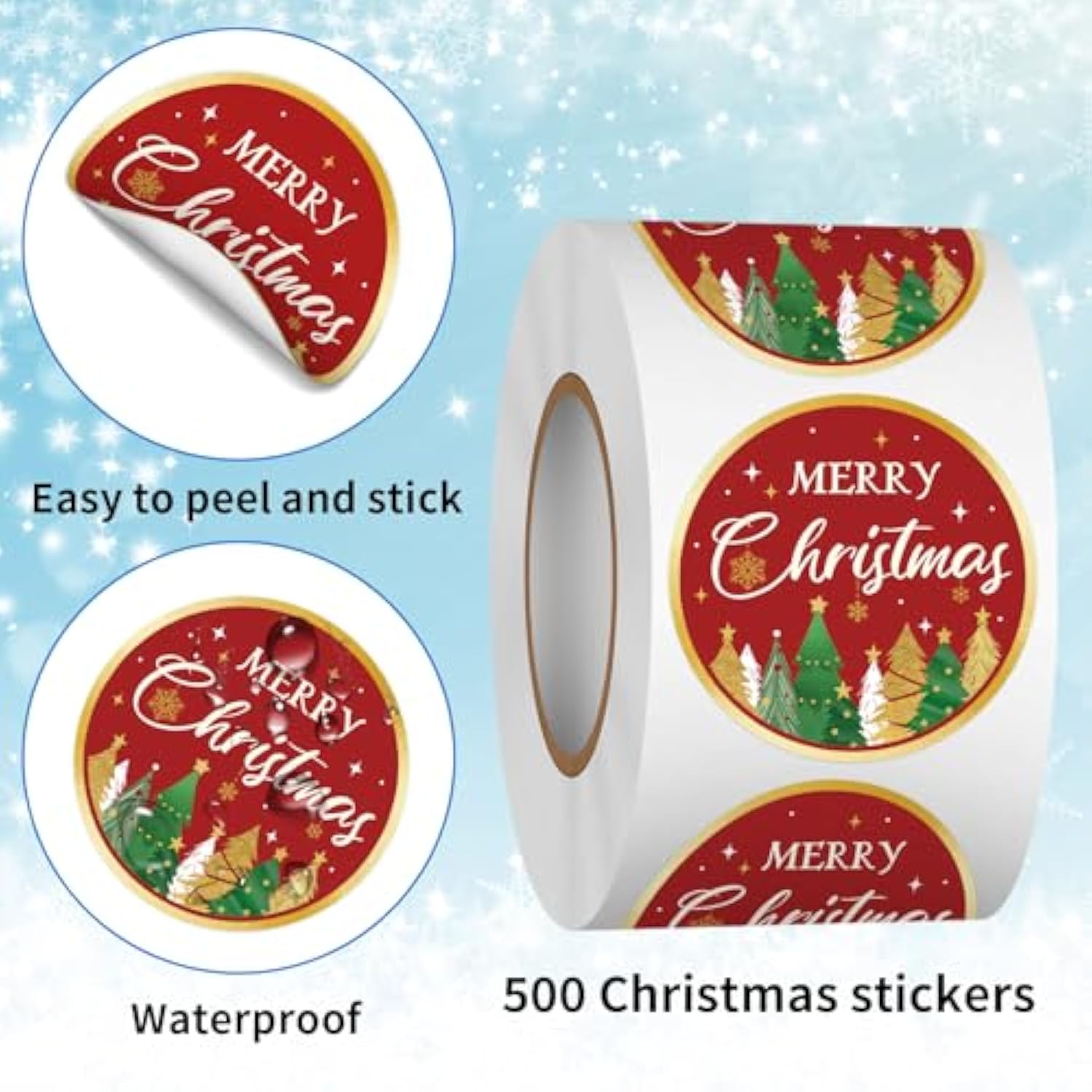 500 Pcs 1.5 Inch Merry Christmas Stickers Roll Christmas Labels For Gift Packing, Cards, Envelopes, Party Supplies (Christmas Tree 2)