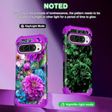 For Google Pixel 10 Pro Xl Case 2025, Glow In The Dark Three Layer [Military-Grade Protection] Heavy Duty Shockproof Protective Hard Pc&Tpu Bumper Case For Women Men, Purple Flower