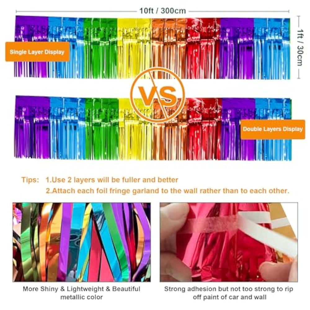 4 Pack 10 Feet Colorful Foil Fringe Garland Rainbow Tinsel Streamers ...
