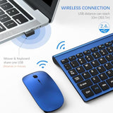 Wireless Keyboard And Mouse Ultra Slim Combo, 2.4G Silent Compact Usb Mouse And Scissor Switch Keyboard Set With Cover, 2 Aa And 2 Aaa Batteries, For Pc/Laptop/Windows/Mac - Blue Black