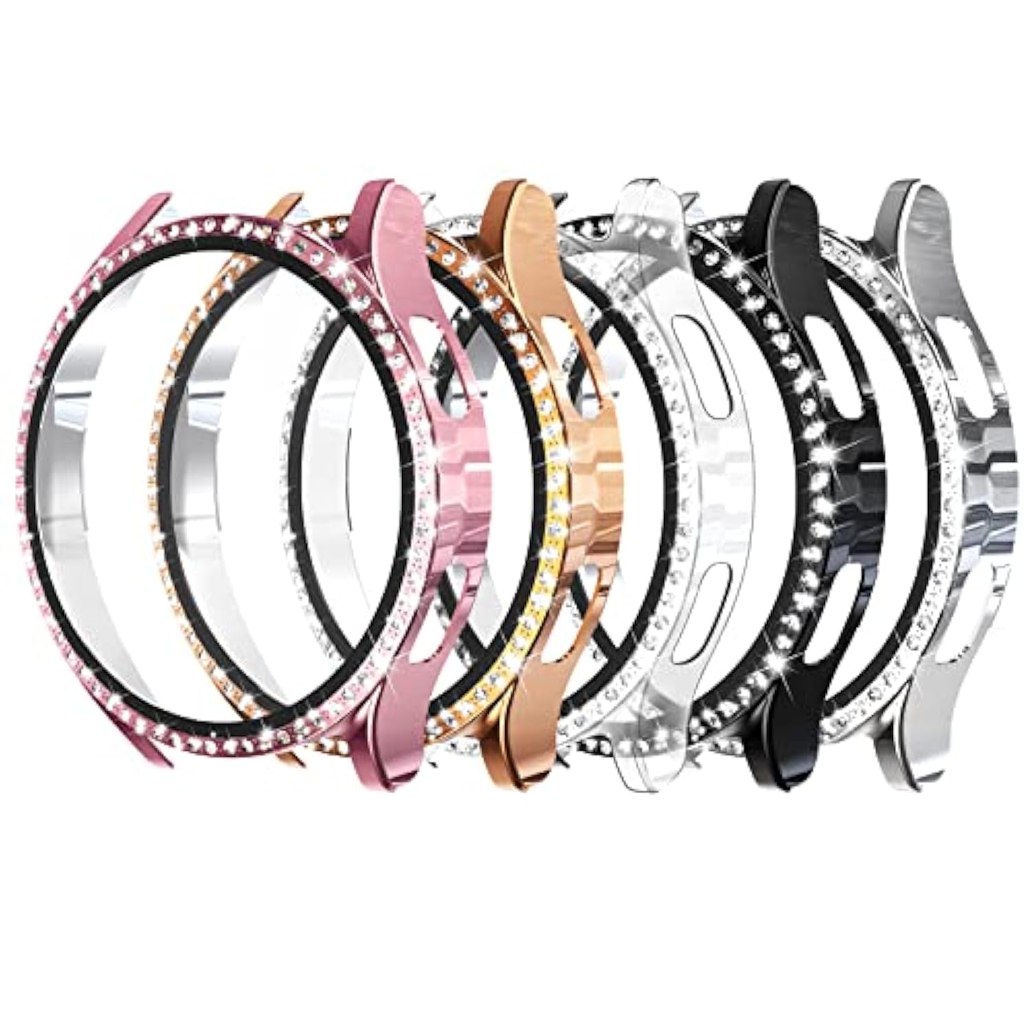 5Pack Screen Protector Compatible With Samsung Galaxy Watch 4 (44Mm) Smartwatch Only, Bling Hard Pc Case Built-In Glass Screen Protector, Women Men Gold/Pink/Black/Silver/Clear