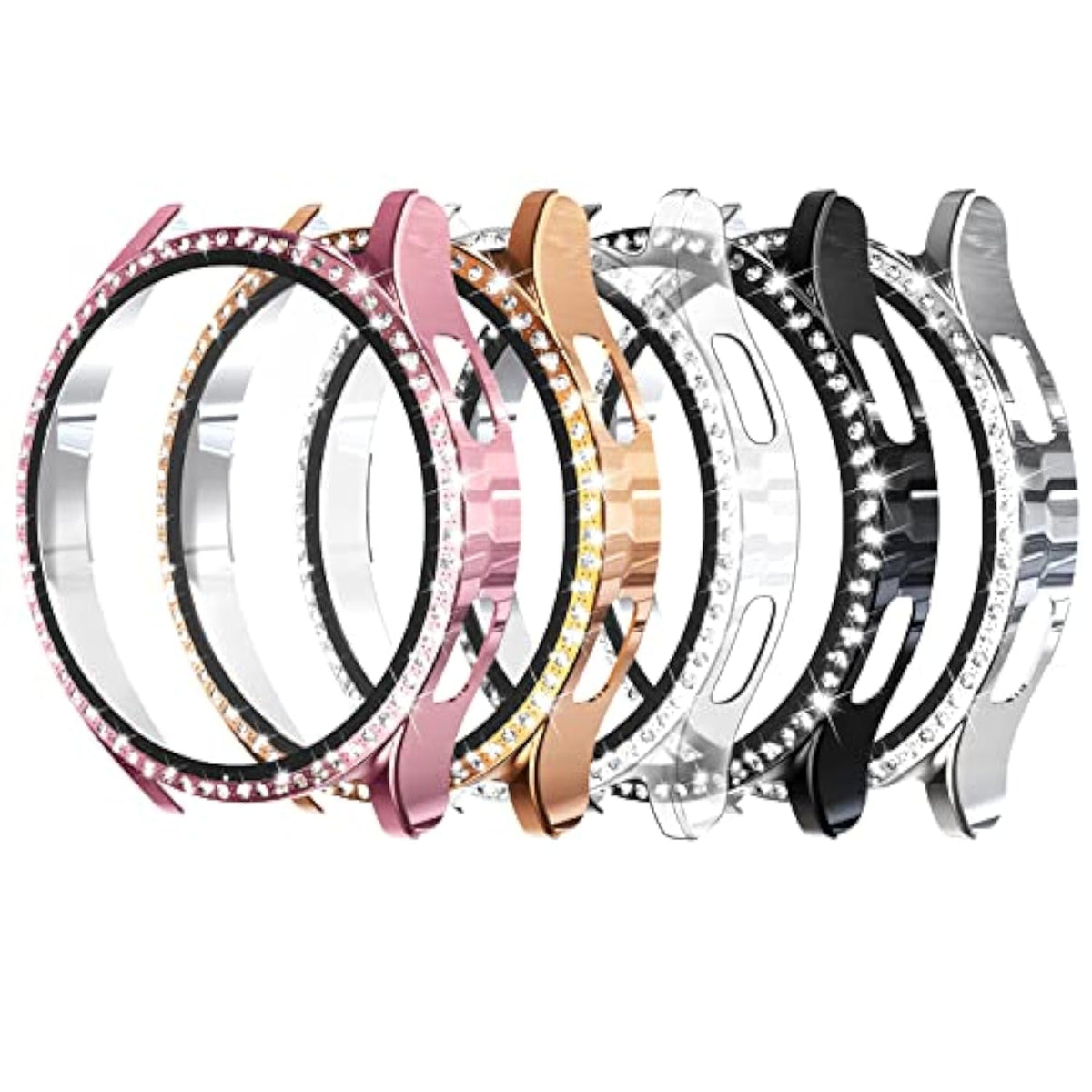 5Pack Screen Protector Compatible With Samsung Galaxy Watch 4 (44Mm) Smartwatch Only, Bling Hard Pc Case Built-In Glass Screen Protector, Women Men Gold/Pink/Black/Silver/Clear