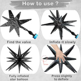 20 Pcs 27"22" Explosion Star Foil Balloons - 12 Point And Four Pointed Black Spike Balloons For Party Supplies, Christmas, Birthday, Wedding, Photo Booth (Black)