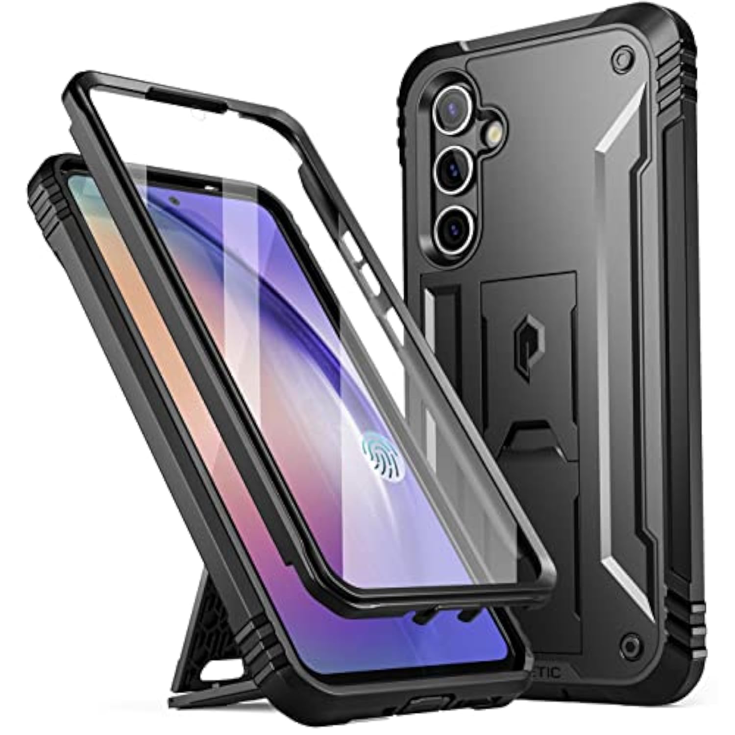 Revolution Case For Samsung Galaxy A54 5G, Built-In Screen Protector Work With Fingerprint Id, Full Body Rugged Shockproof Protective Cover Case With Kickstand, Black
