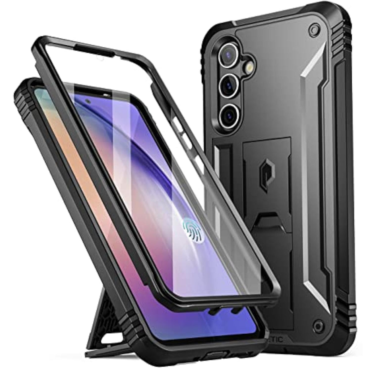 Revolution Case For Samsung Galaxy A54 5G, Built-In Screen Protector Work With Fingerprint Id, Full Body Rugged Shockproof Protective Cover Case With Kickstand, Black