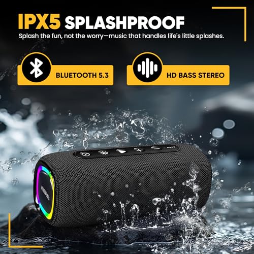 AuraBoom Portable Bluetooth Speaker, 20W Dolby Stereo Sound, Deep Bass, IPX5 Water-Resistant, 25H Playtime, RGB Lights, 40W TWS Pairing, BT 5.3,