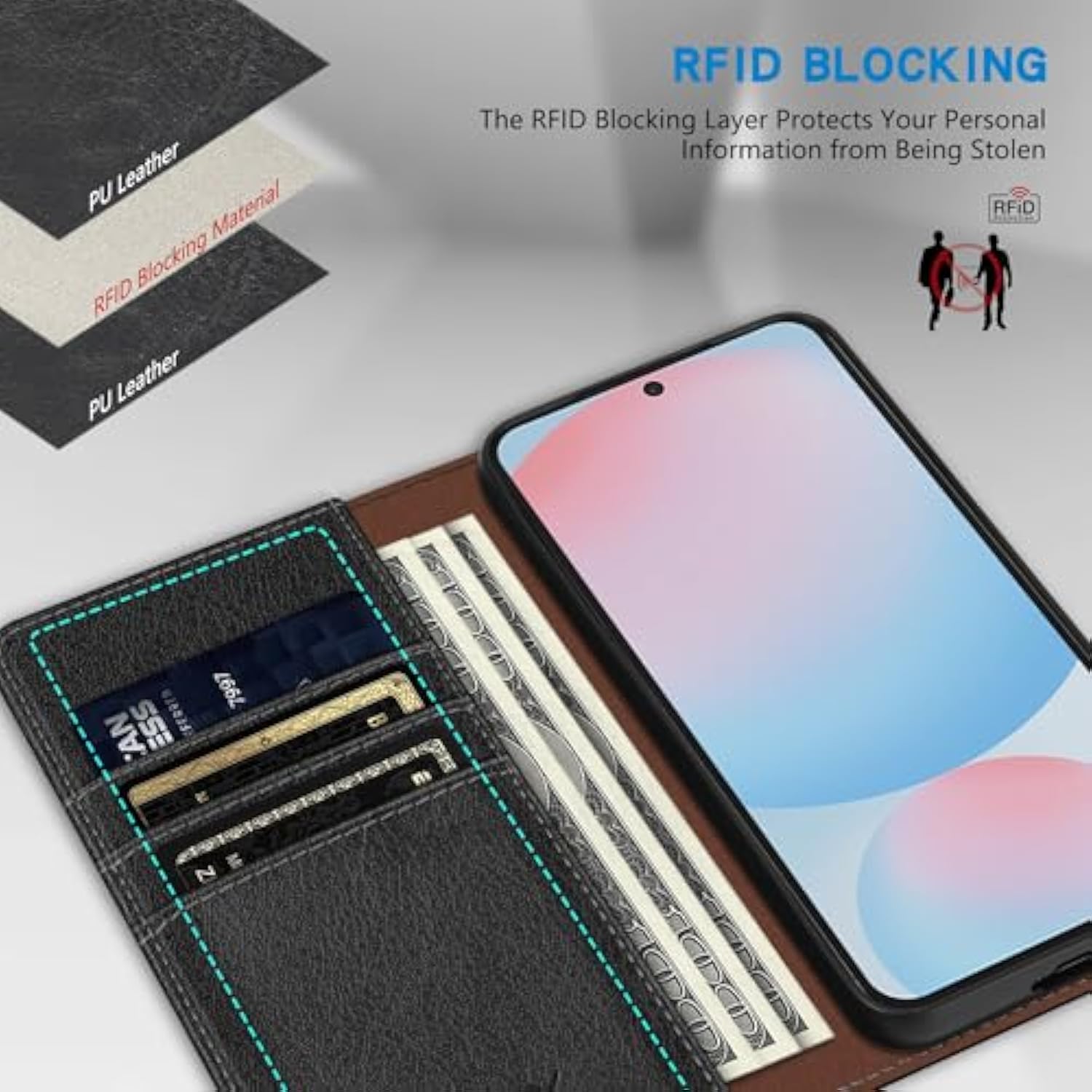 For Samsung Galaxy S25 Wallet Case With [Rfid Blocking] Card Slot Stand Strong Magnetic Leather Flip Fold Protective Phone Case For Samsung Galaxy S25 Case Wallet(Black-6.2 Inch)
