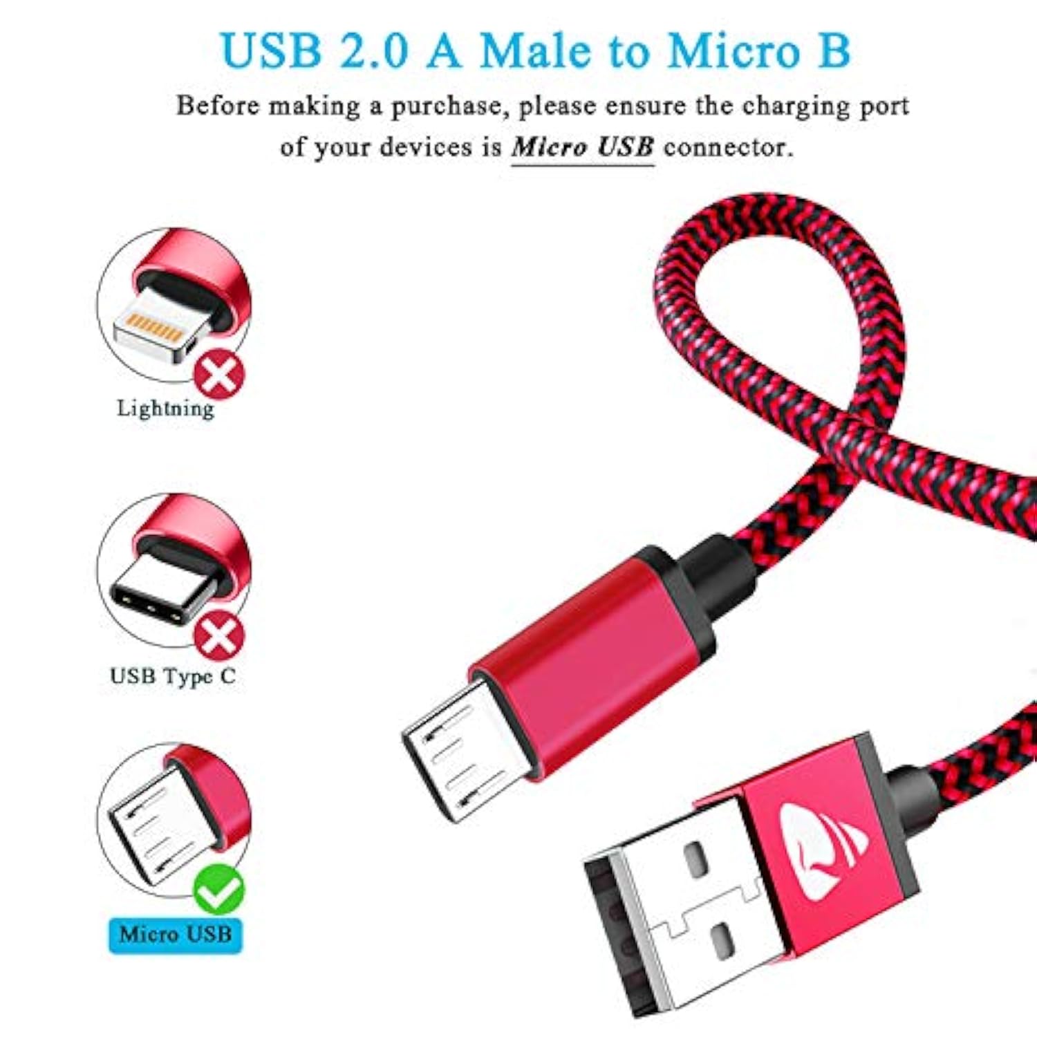 Micro Usb Cable Fast Android Cord Charger Cable 4Pack [2Ft, 3Ft, 5Ft, 6Ft] Cable Charging Cord For Samsung Galaxy S7 Edge S6 S5 J3 J3V J5 J7 J7V Note 5, Lg K40 K22 K20, Kindle, Tablet, Ps4