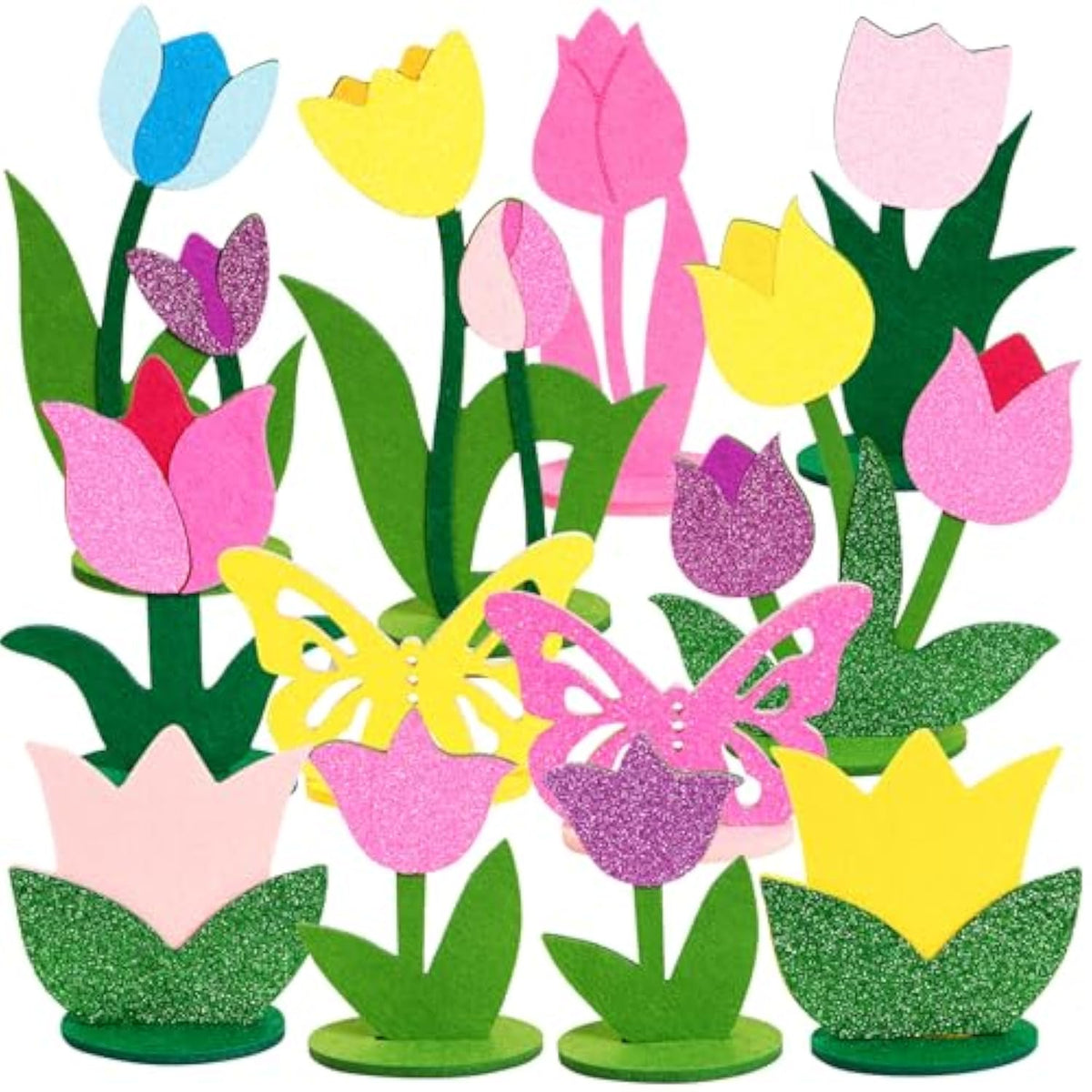 18 Pcs Tulip Felt Table Decorations Butterfly Felt Table Centerpieces Flowers Tulip Centerpieces For Spring Decoration For Home Office Mother'S Day Decorations