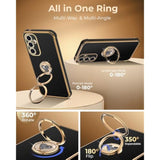 For Samsung Galaxy A15 5G Case With Stand,Phone Case With Double Ring Kickstand, Women Girls Bling Luxury Protective Phone Cover Heart For Samsung A15 5G, Black