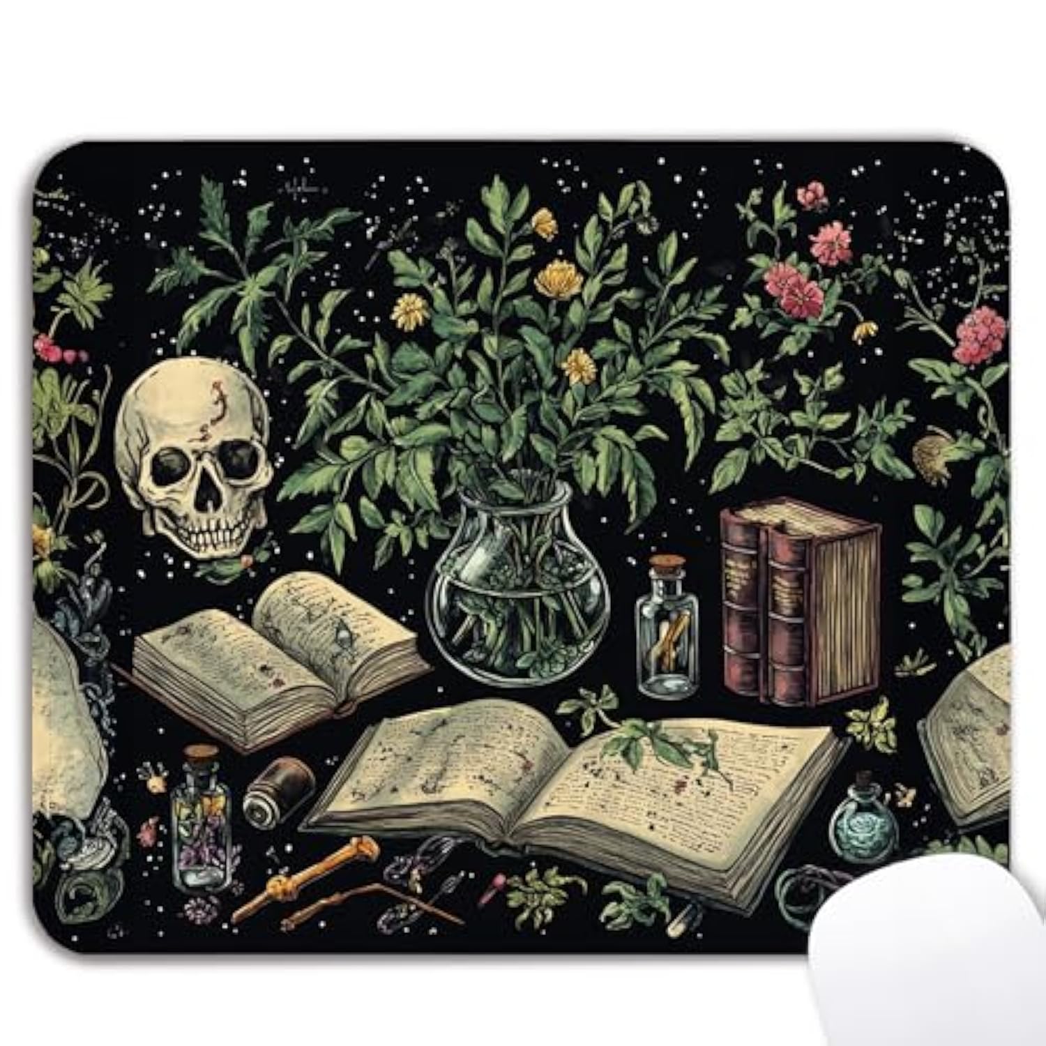 Goth Bookish Mouse Pad - Gothic Book Lovers Gifts, Gothic Office Supplies, Waterproof Non-Slip Rubber Base Skeleton Skull Mousepad For Wireless Mouse 7.9X9.5 Inch