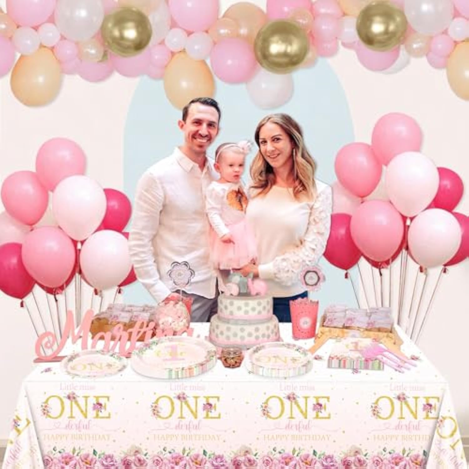 81pcs Floral 1st Birthday Set for 20 Guests with Plates, Napkins & Tableware