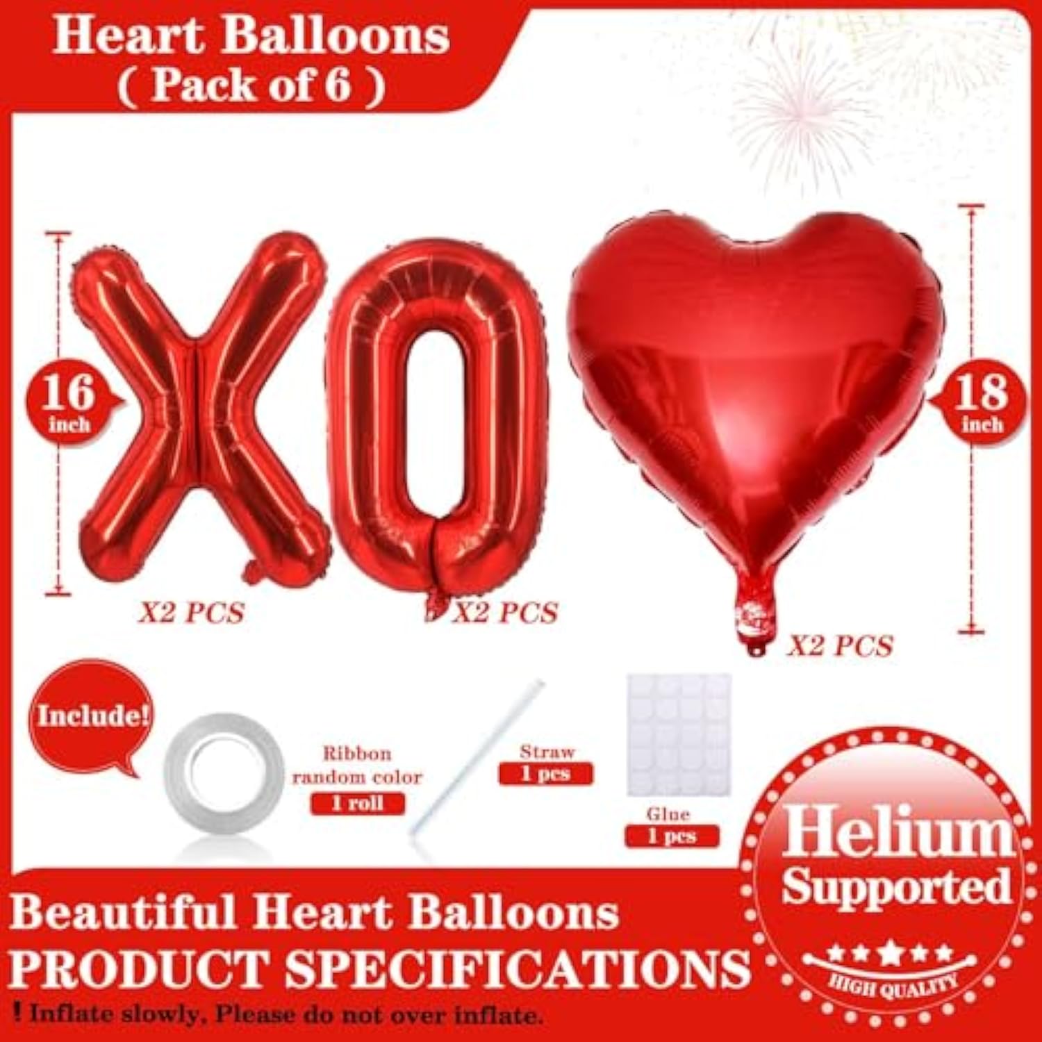 16 Inch Red Xoxo Red Heart Balloons, 6 Pcs Red Xoxo Letters Balloons Red Heart Valentine'S Day Balloons Banner For Valentine'S Day Wedding Ceremonies Party Decorations Red Xoxo