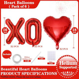 16 Inch Red Xoxo Red Heart Balloons, 6 Pcs Red Xoxo Letters Balloons Red Heart Valentine'S Day Balloons Banner For Valentine'S Day Wedding Ceremonies Party Decorations Red Xoxo