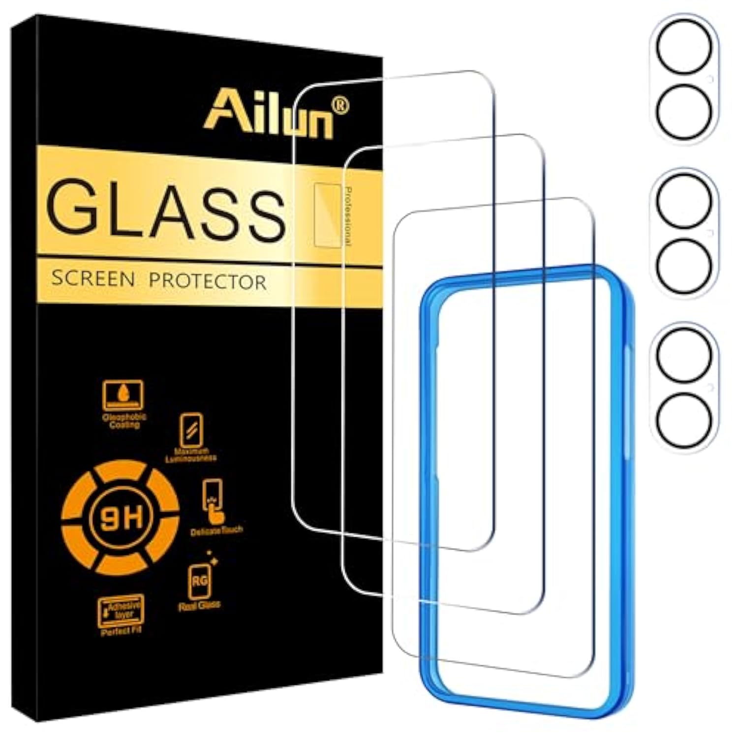 3-Pack Screen & 3-Pack Camera Protector for iPhone 16 Plus [6.7"], 9H Glass, Case Friendly