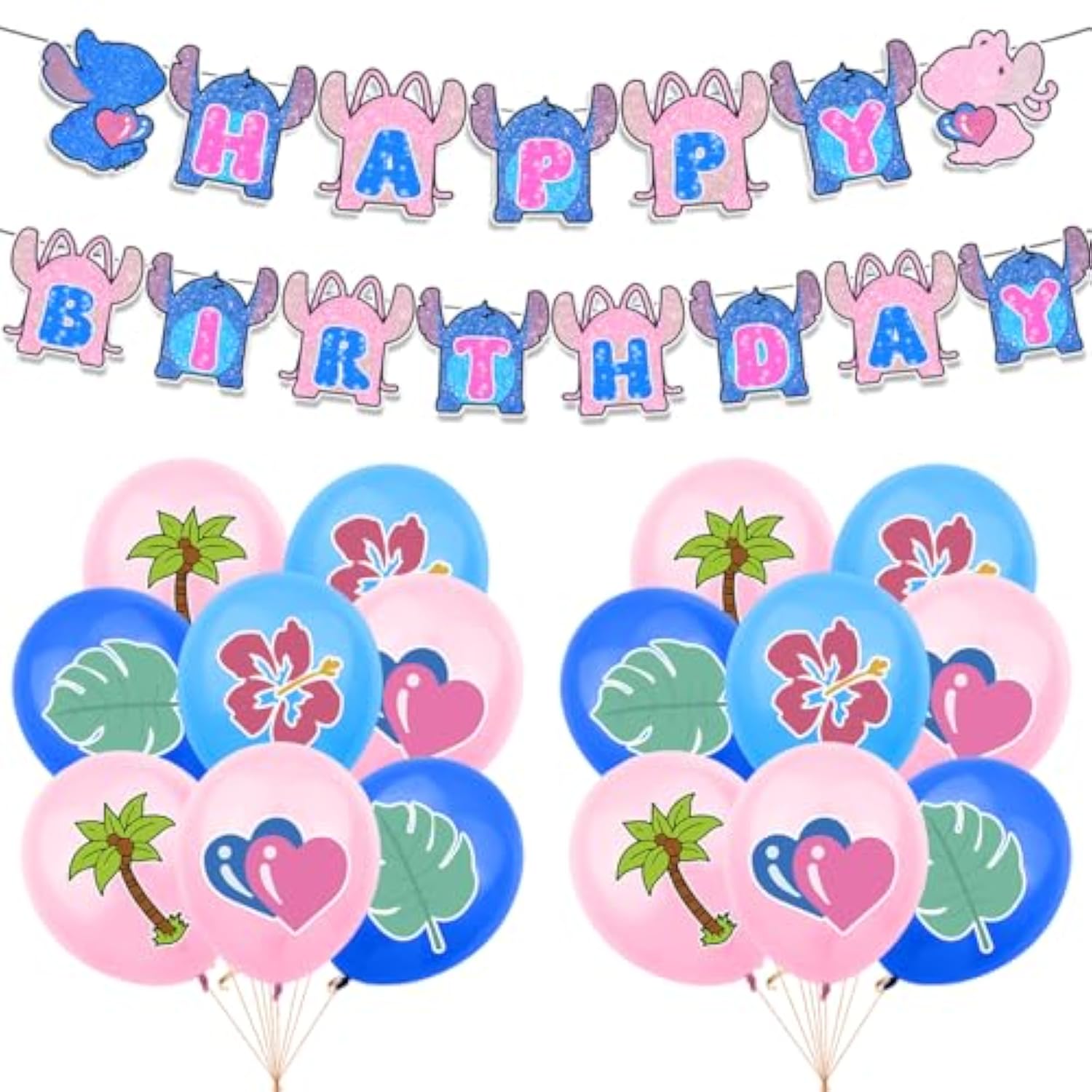 Cartoon Blue Birthday Decorations Luau Set with Banners Balloons Cupcake Cake Toppers