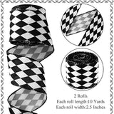 2 Rolls 2.6 Inch X 10 Yards Christmas Checkered Ribbon Black And White