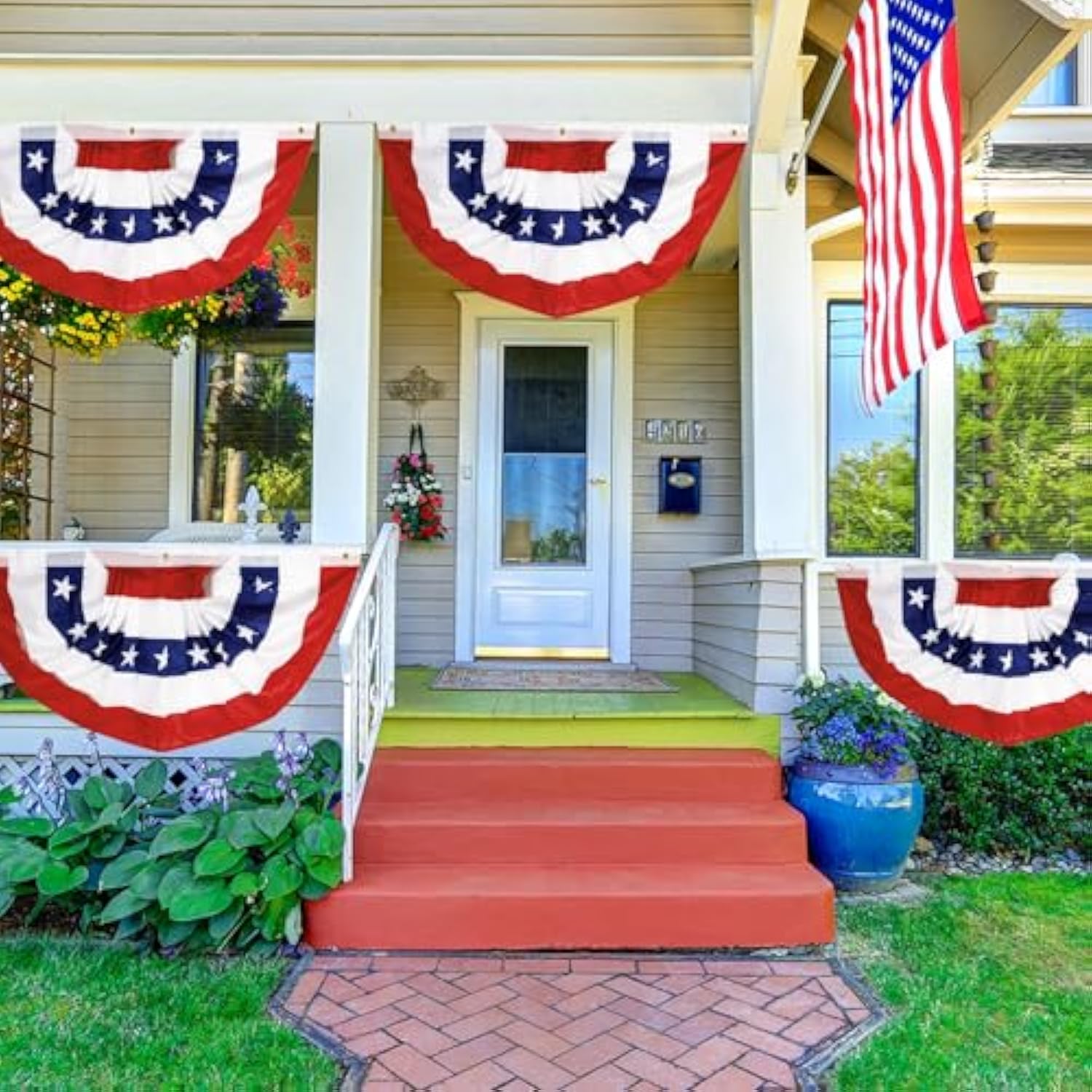1.5X3Ft 4Th Of July Decorations Outdoor Patriotic American Pleated Fan Flag Stars And Stripes Banner Fourth Of July Veterans Labor Memorial Day Red White And Blue Decor 4Pack